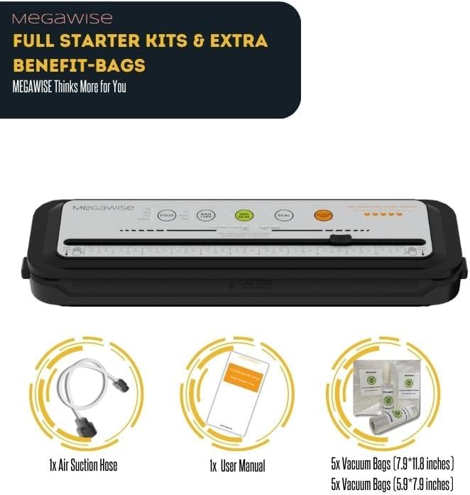 Miniatura 3 de MegaWise Máquina selladora al vacío  Nueva versión 2023  Potencia de succión de 80 kPa  Bolsas y cortador incluidos (blanco hueso)