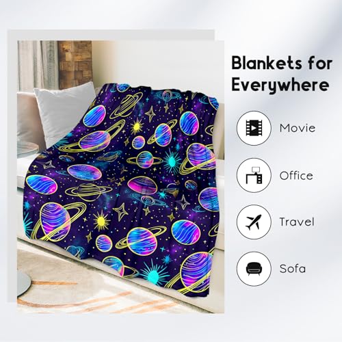 Planet Blanket - 50x60 Inches Cute Throw Blanket for Men, Women - Soft Fuzzy Blankets for Bed, Couch & Travel