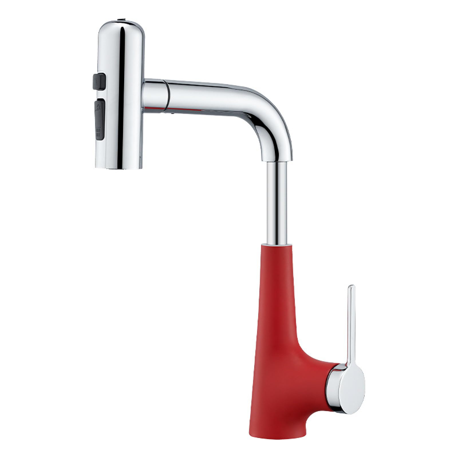 Fanjubei Electroplating + Red All-Copper Pull-Out Rotating Hot And Cold Water Faucet, Electroplated + Red