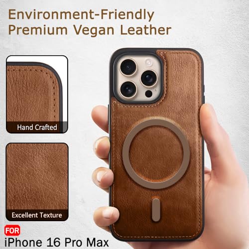 Image of TheGiftKart Genuine Leather Finish Back Cover Case for iPhone 16 Pro Max | ShockProof Design | Raised Edges for Camera & Screen Protection | Stunning Minimalist Design Case (MagSafe Compatible, Brown)