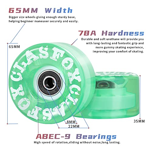 Clas Fox 78A Indoor Or Outdoor 65X35Mm Quad Roller Skate Wheels With Abec-9 Bearings 8 Pcs (Emerald Green) #TOP1
