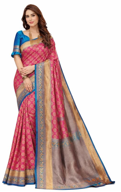 Sari Banarasi en soie brodé vêtement indien de fête pour femme avec blouse