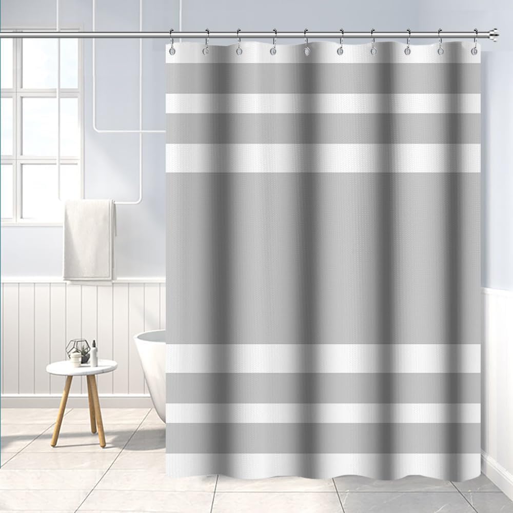 White Yellow Shower Curtain for Bathroom 72x78inches Boho Yellow and White Striped Waffle Shower Curtain Set with Hooks Bohemia Geometric Decor Waterproof Fabric Shower Curtain