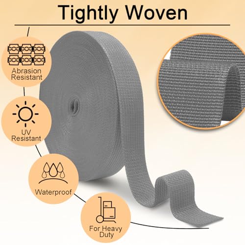 Image of CooBigo 12 Yards Webbing 1 inch & 1.5 inch & 2 inch Polypropylene Webbing Strap 1 Inch 1.5 Inch 2 Inch Wide Webbing Strapping for Bags /Lawn Chair /Pool Solar Cover DIY Crafting