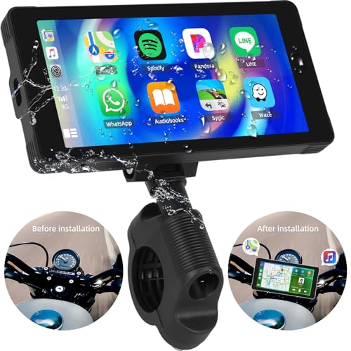 OiLiehu motorfiets draagbare autoradio met scherm Draadloos CarPlay & Android Auto 5,5 inch IP68 waterdicht touchscreen motorfiets met Bluetooth Type-C TF-gat stuurbediening