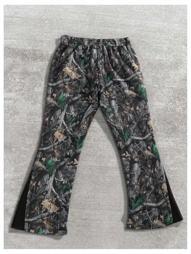 GORGLITTER Men's Camo Sweatpants Drawstring Waist Patchwork Stacked Flared Joggers2