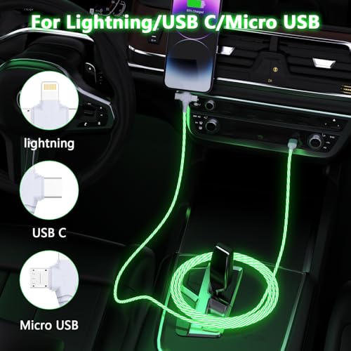 Cable de carga brillante 3 en 1 para evitar enredos compatible con iPhone y Android de 6FT 3