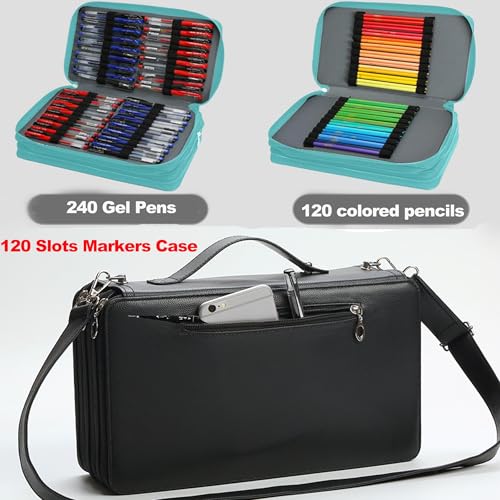 Image of Black 120 Slots PU Marker Case, Alcohol Markers Pens Markers Carrying Bag Holder for Art Sketch Marker, Permanent Paint Pen Dry Erase Markers, Drawing Pens Art Supplies