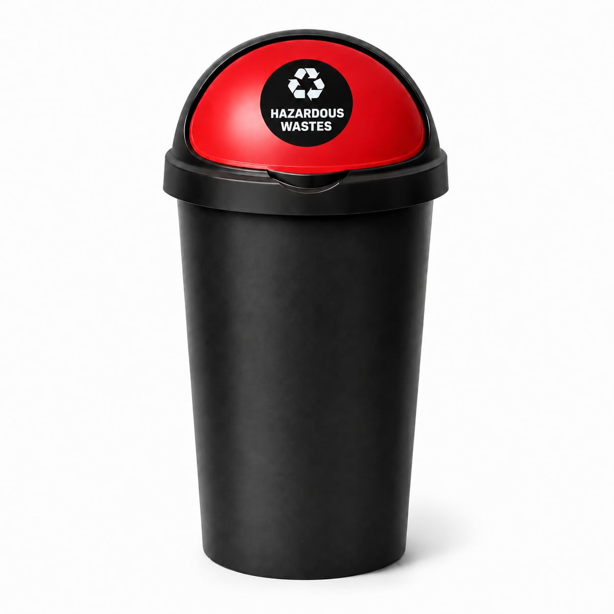 SPECTRAPLAST® 50L Bullet Bin with Coloured Lid & Sticker, Large Kitchen Rubbish Bin, Plastic Waste Bin for Home, Office, Bathroom & Utility Room, Indoor Recycling Dustbin (RED, HAZARDOUS WASTE)