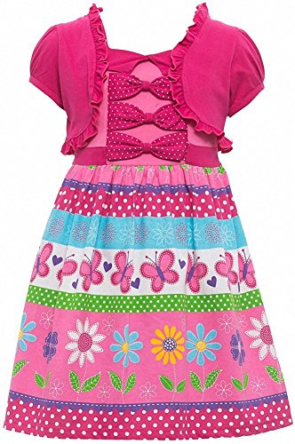 Image of ToBeInStyle Girls Two Piece Short Sleeve Dress and Matching Bolero Crop Cardigan Assorted Prints Cotton Blend Summer Outfit