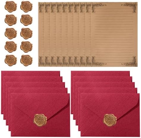 Ensemble de 72 articles de papeterie pour écrire des lettres avec 48 feuilles de papier à bordure écrue et noire et 24 enveloppes - France