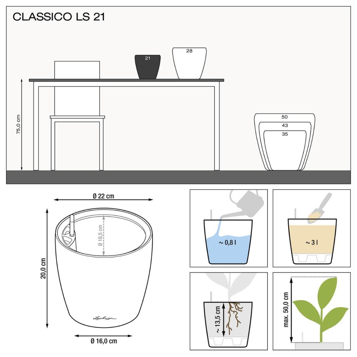 LECHUZA CLASSICO Premium LS 21 antracite metallizzato 16023