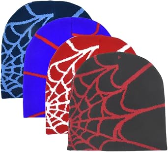 4 Pcs Unisex Beanies Knitted Casual Hat Spider Web Pattern Street Style Beanie Cap 2024 Autumn & Winter Fashion Hat