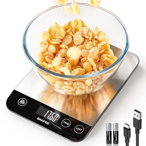 BakFee Food Scale, 33lb Rechargeable Kitchen Scale with Stainless Steel, Grams and Ounces, USB...