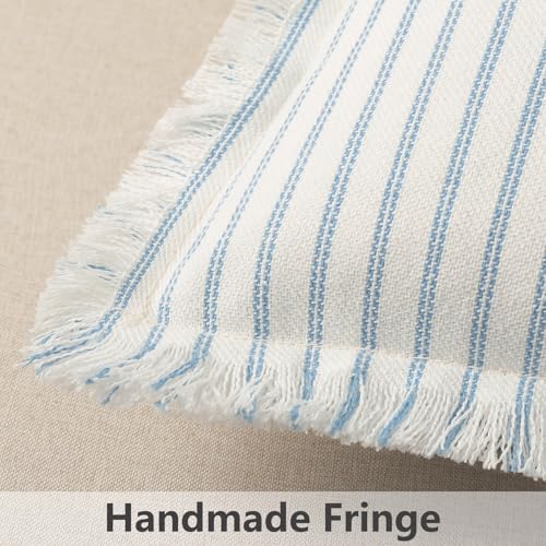 Image of ZWJD Throw Pillow Covers 22x22 Set of 2 Striped Pillow Covers with Fringe Chic Cotton Decorative Pillows Square Cushion Covers for Sofa Couch Bed Living Room Farmhouse Decor (Light Blue)