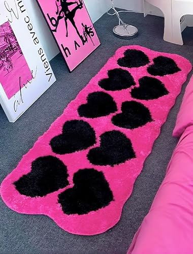 Pecfamly Cool Hot Pink and Black Trashy Y2K Rug Carpet for Bedroom Bathroom (Size: 15.7“x47”), 2000S Mcbling Baddie Trashy Y2K Scene Room Bedroom Decor Aesthetic for Teen Girls