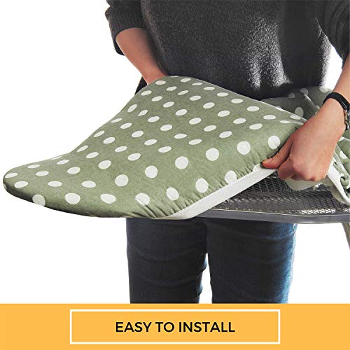 Ironing Board Cover And Pad With Standart Size Adjustable Elastic Edge Fit, Extra Thick Padding, Heat Reflective, Non Stick Scorch And Stain Resistant, (Dots Green) #TOP3