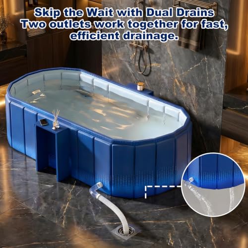 Image of Portable Bathtub for Adult 59 inch Large Collapsible Cold Plunge Bathtub Foldable No Installation Ice Bath Tub for Shower Stall, Bathroom Hot SPA Soaking Standing Tub