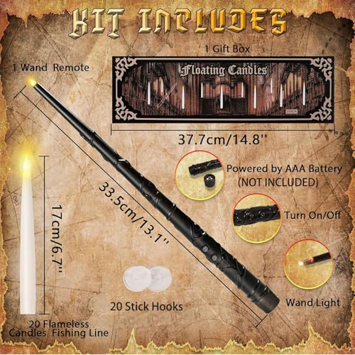 20PCS Floating Candles with Wand, Flickering Warm Light Taper LED Flameless Candles with Wand Remote, Magic Hanging Candles, Halloween Decorations for Home Indoor Party4