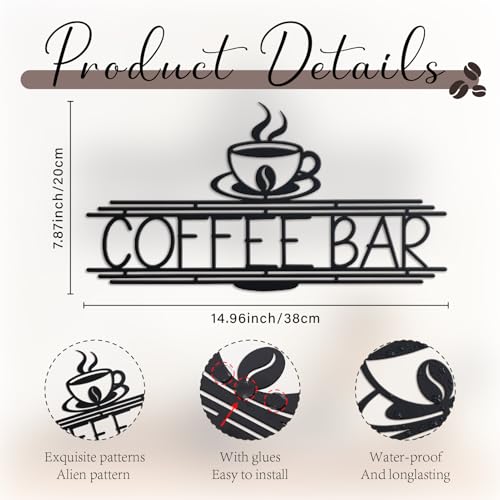 Image of Metal Coffee Bar Sign, 14.96x8 Inch Coffee Sign for Wall, Coffee Bar Signs for Coffee Station Kitchen Home Decor (Elegant)