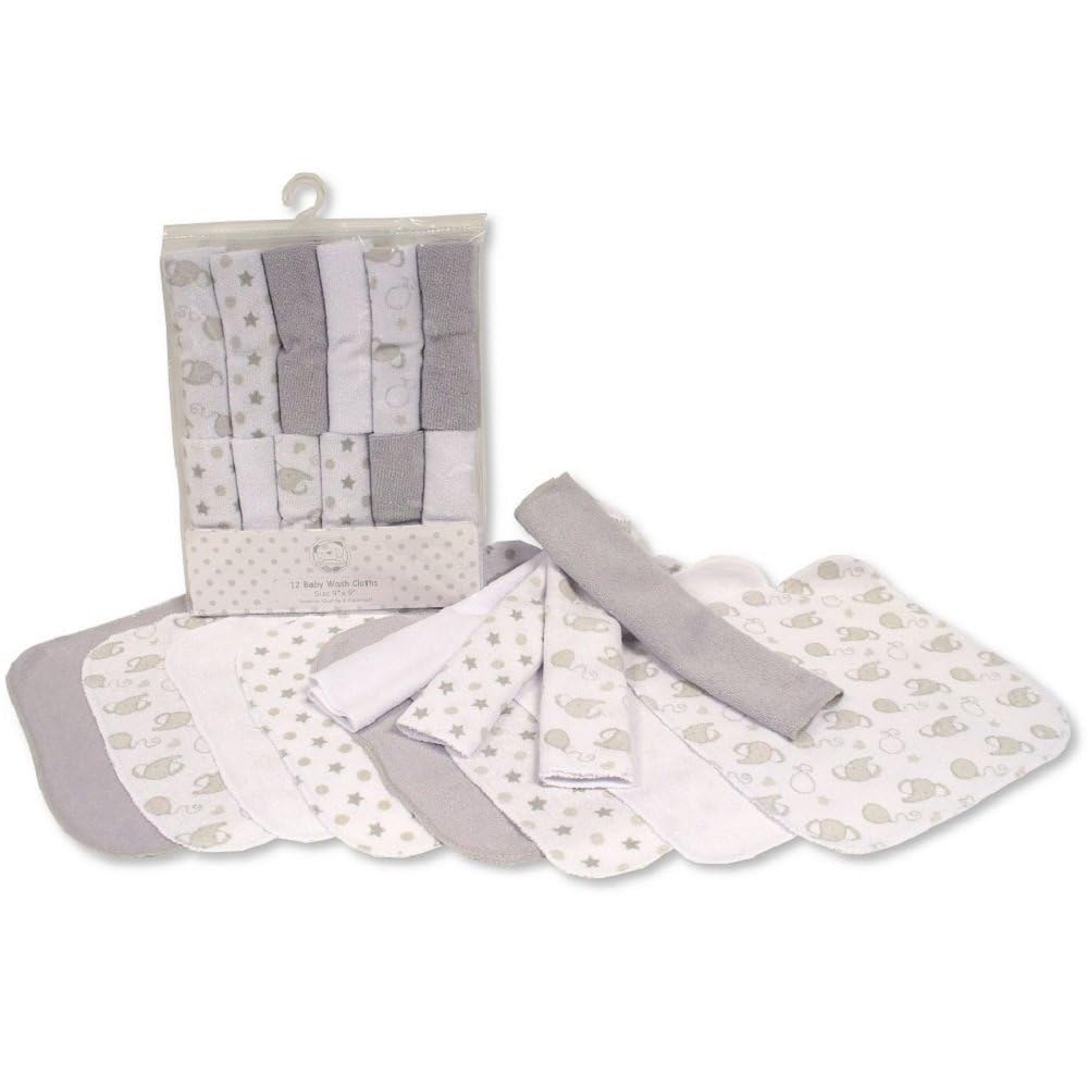 SOHOBABY Pack Of 12 Reusable Baby Girl Boy Cotton Rich Wash Cloths Towel Flannel Wipes (Grey)