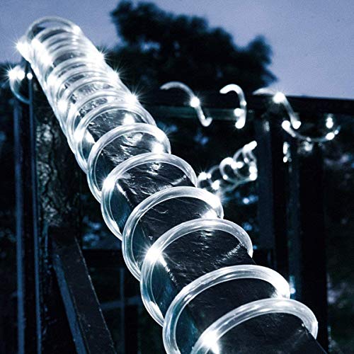 LED Solar String Light PVC Rope Outdoor 100 LED 33ft Waterproof for Holiday Christmas Party Home Yard Patio Road Tree Balcony Decoration Rope Lights (Cool White)