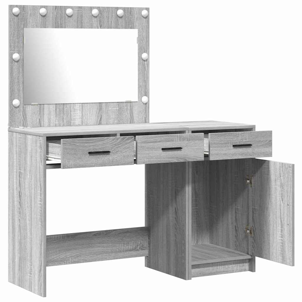 Schminktisch 2er Set Grau mit LED-Beleuchtung 78,5 x 41 x 75 cm Holzwerkstoff Kosmetikspiegelkommode Stauraum Frisiertisch für Schlafzimmer, Studio und Salon
