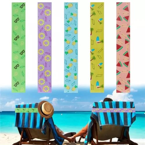 BAAQII 5 Pcs Colorful Beach Towel Bands for Sun Loungers, Windproof Elastic Sunbed Beach Chair Strap Holder, High Elasticity Towel Straps for Sheet Organizer Luggage