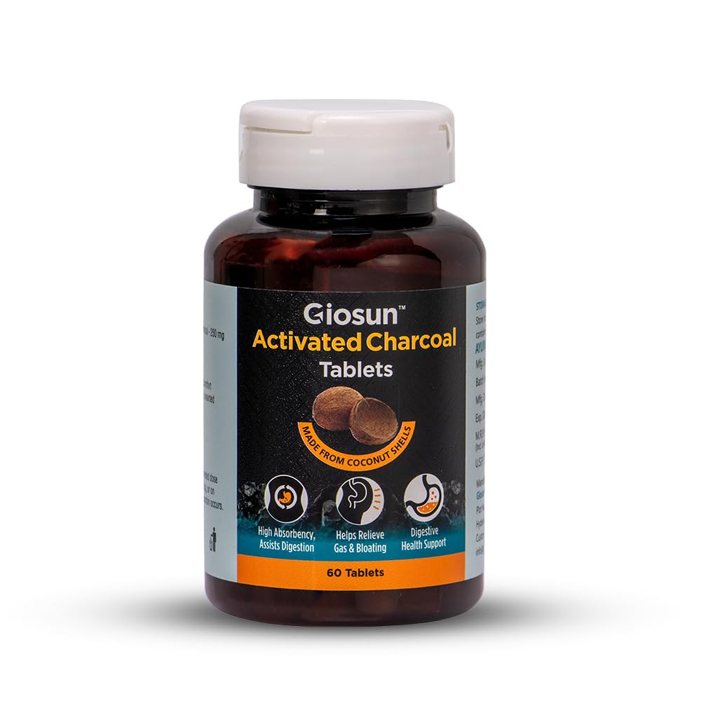 Giosun - Activated Charcoal | Gut Detox Tablets | Bloating & Gas Relief | Hangover Prevention | Quicker recovery | Internal Cleanse | Pure Coconut Shell Charcoal | 60 Tabs-image-9
