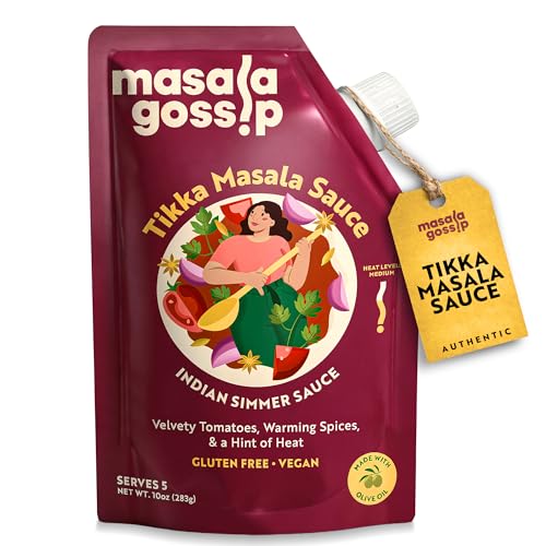 Masala Gossip Tikka Masala Simmer Sauce 10 oz - Authentic Curry Sauce - Plant-Based, Gluten-Free, Seed Oil Free, No Artificial Preservatives - 10 oz Pack of 1