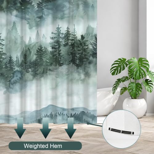 Rideau salle de bain lavable en machine avec tissu polyester imperméable vert