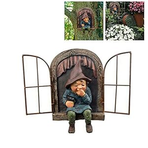 Elf Out The Door Tree Hugger, tuinkabouter, dwerg laat het raam, grillige boomsculptuur tuindecoratie, ornament voor…