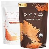 RYZE SUPERFOODS RYZE n Shine Bundle, USDA Organic Mushroom Coffee + Probiotic Coffee Creamer with 6 Adaptogenic Mushrooms and MCT Oil or Better Energy, Focus, Digestion, Immunity, 30 + 30 Servings