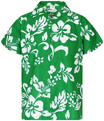King Kameha Funky Hawaiian Shirt, Shortsleeve, Hibiscus, Green, M
