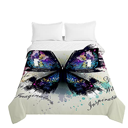 Surwin Colcha de Verano-Primavera Reversible con Impreso Mariposa, Edredón Cubrecama Rellenos de Algodón,Moderno Colcha Acolchada Quilted para Camas Individuales y Dobles (púrpura,100x150cm)