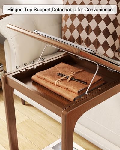 AQIMUELE Wooden C-Shaped End Table,Couch Table with Adjustable Desktop,Small Rolling Side Table with 2 Lockable Wheels,Small End Table for Couch, Living Room,Bedroom (Walnut) - 1