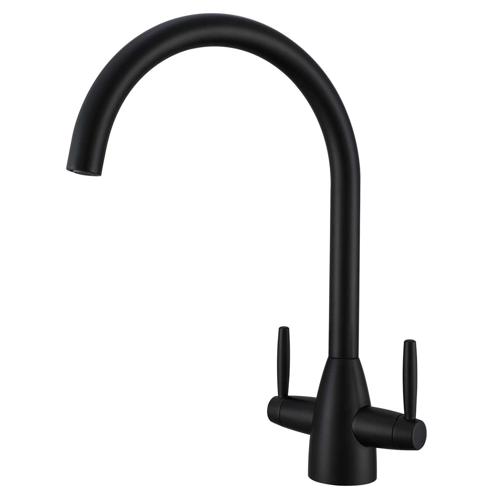 Kitchen Tap Stainless Steel Sink Mixer Taps Monobloc Tap Dual Lever 360 Swivel Swan Spout UK Standard 1 Hole Deck Mount Kitchen Faucet for Sink Matte Black — image 1