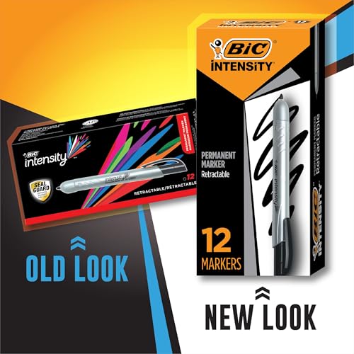BIC Intensity Retractable Permanent Markers, Fine Bullet Tip, Black, 12-Count Pack, Permanent Markers for Teachers and Office Supplies
