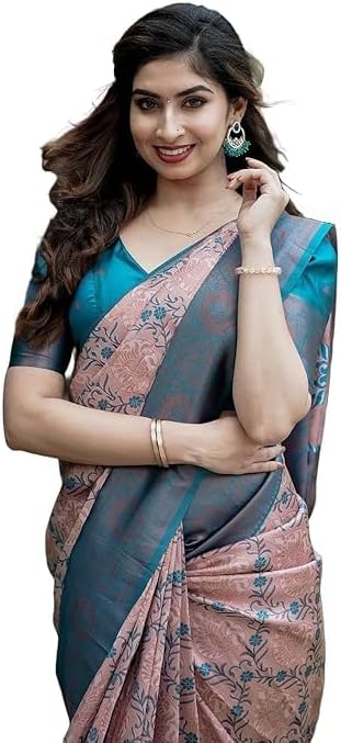Women's Banarasi Kanjivaram Cotton Silk Saree With Unstitched Blouse Material for Women | wedding, Party, Festival saree (Peach)