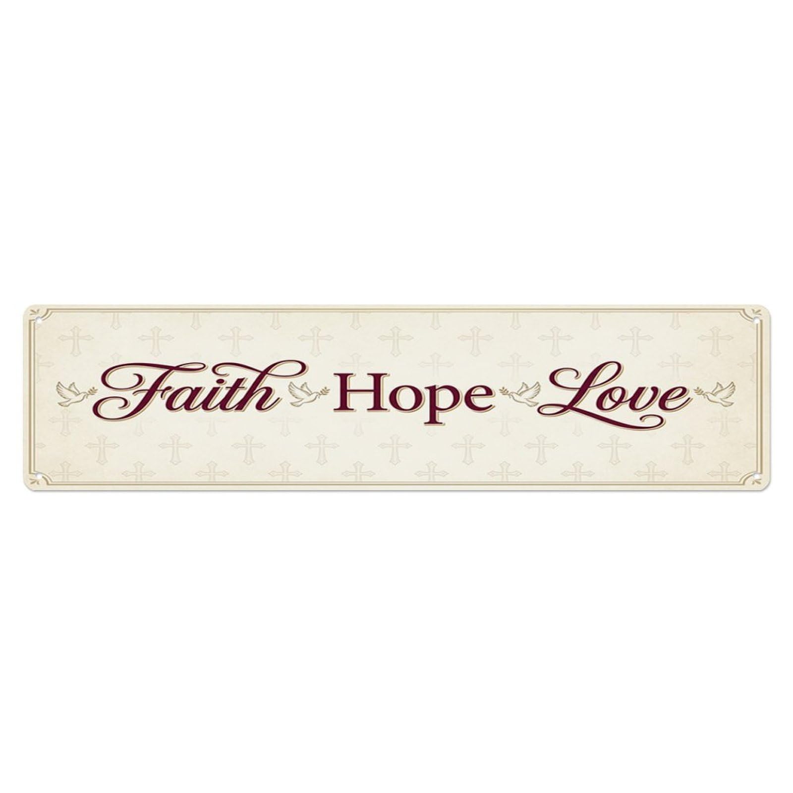 Faith Hope Love Spiritual Entryway Metal Tin Skinny Sign Plaque Wall Decor for Cafe, Club Bar, Office, Home Garden Metal Poster 4x16Inch