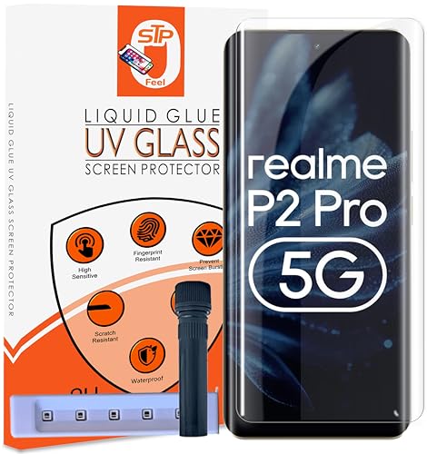 Image of STP FEEL UV HD+ Tempered Glass Screen Protector Guard Compatible For Realme P1 Pro 5G / P2 Pro 5G (6.67 Inch, Pack of 1) Full Adhesive UV Curved Case Friendly HD Clarity with easy installation kit