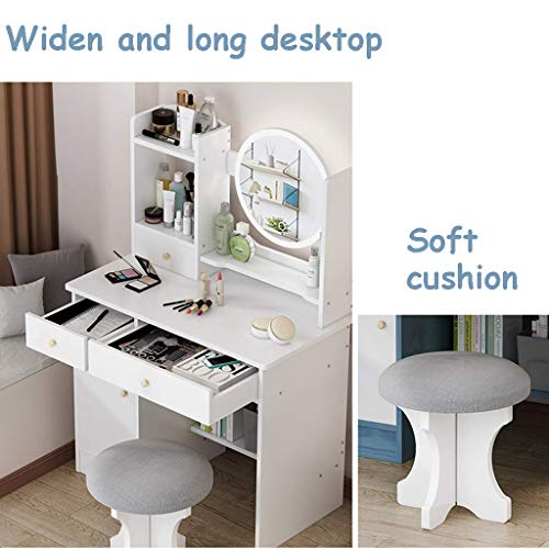 Mesa de tocador con espejo de 80 cm y taburete moderno con cajones para dormitorio 6