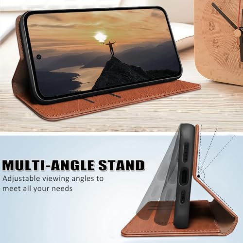 Coque Google Pixel 8 Pro HUOUH Etui Portefeuille en Cuir Brun Clair - 5