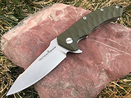 TACTICAL GEARZ TG Veer, OD Green EDC Folding Knife w/Sheath! G10, Ball Bearing Pivot System, 9Cr18MoV Stonewashed Stainless Steel Blade! (Veer)