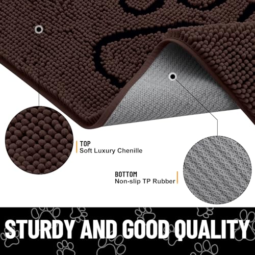 Image of Smiry Dog Door Mat for Muddy Paws, Absorbent Dirt Trapper Non Slip Quick Dry Washable Chenille Mat for Mud Dogs, Entry Rug for Indoor and Outdoor (30x20 Inches, Brown and Black)