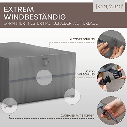 SANZARO Abdeckung Gartenmöbel Winterfest - 600D Oxford mit RipStop-Technologie, Schwerlast 320g, Reißfest & UV-Beständig, Schutzhülle für Gartentisch Sitzgruppe Balkonmöbel - 180x120x70cm