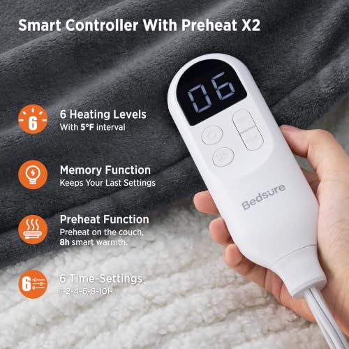 Image of Bedsure HeatX Heated Blanket King Size, Grey Dual Control Electric Blanket