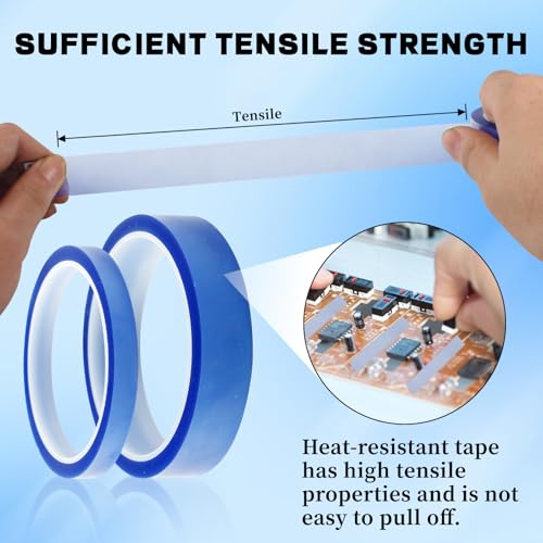 3 Blaues Hochtemperaturband, Wärmeübertragungs Band 2 Größen, Wärmeband für Sublimation, Hitzebeständiges Klebeband, Thermo Klebeband Blaues, Keine Rückstände Thermo Klebeband für Elektrische Arbeiten