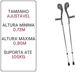 Par De Muleta Canadense Fixa Alumínio Indaiá - Cinza