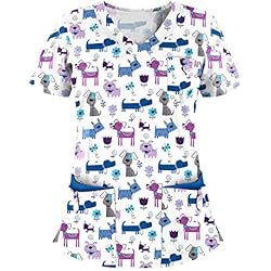 Ropa De Trabajo Dama WUXIANG Pascua Uniforme Sanitario Mujer Ropa Casaca Señora Mangas Cortas Uniforme Laboral Clinica Hospital Limpieza Veterinaria Sanidad Hostelería Camiseta Mujer #0414